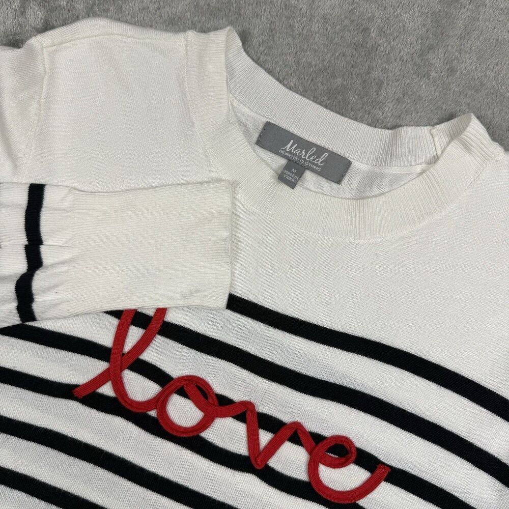 Marled Sweater Women's Medium White Striped Long Sleeve Crew Neck Preppy